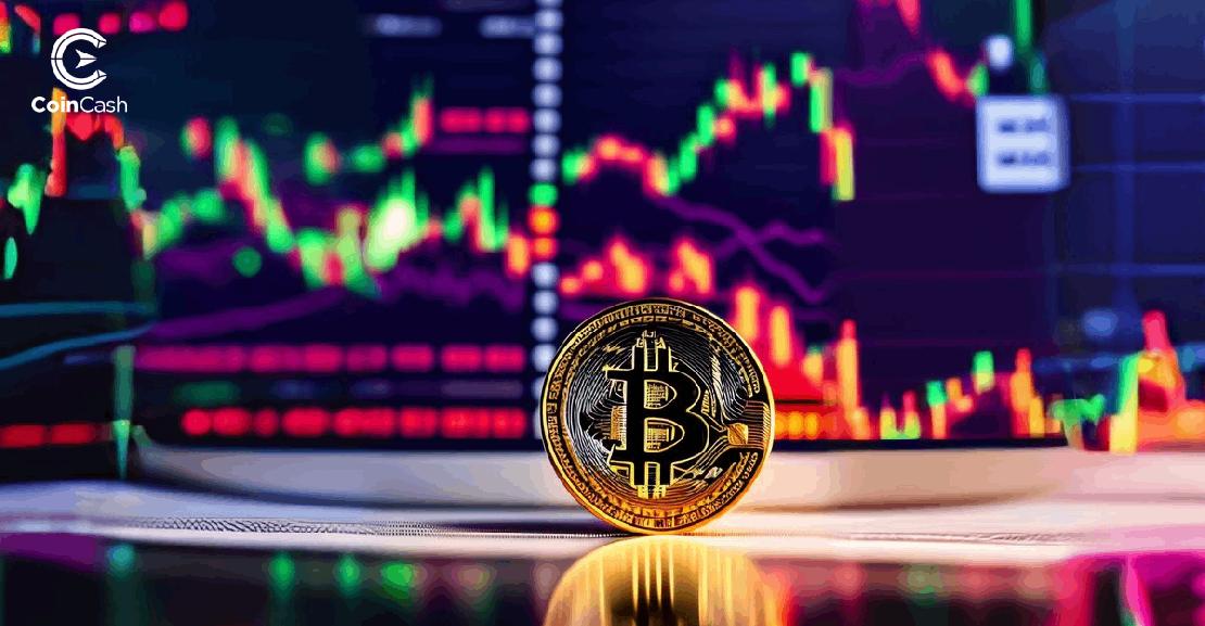 Egy BTC érme egy árfolyam grafikon előtt
